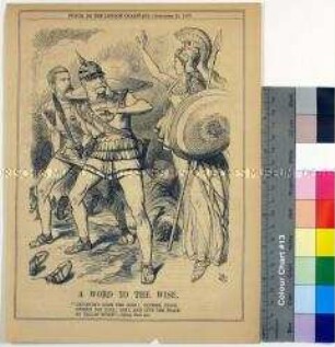 Karikatur aus dem "Punch" auf die mäßigende Rolle des neutralen Großbritanniens im Deutsch-Französischen Krieg (in englischer Sprache)