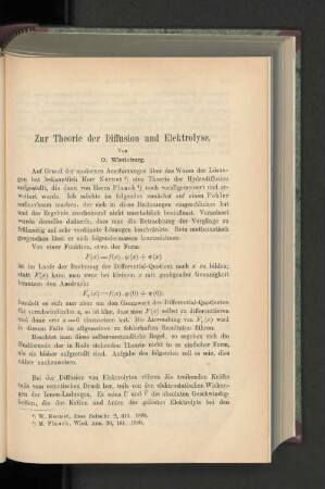 Zur Theorie der Diffusion und Elektrolyse.