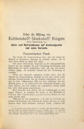Über die Bildung von Kohlenstoff-Stickstoff-Ringen durch Einwirkung von Amin- und Hydrazinbasen auf Acetessigester und seine Derivate