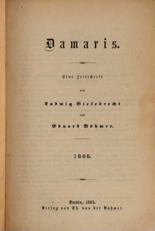 Damaris : eine Zeitschrift, 1865