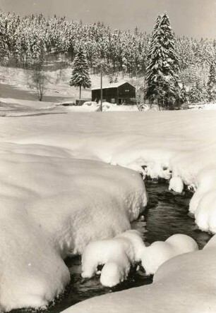 Sayda-Mortelgrund. Winterlandschaft in der Nähe der Jugendherberge
