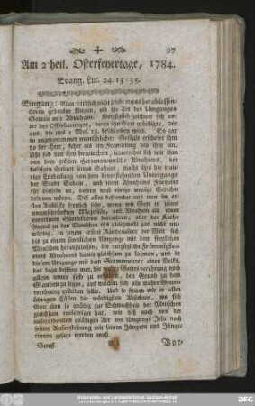Am 2 heil. Osterfeyertage, 1784. Evang. Luc. 24, 13 -35.
