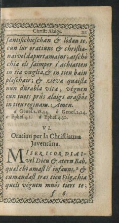 VI. Oratiun per la Christiauna Juventüna.