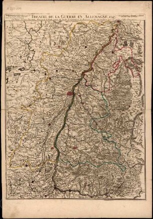 Théatre De La Guerre En Allemagne.1743. : La Haute et Basse Alsace, Marquisat de Bade, partie du Duché de Virtembert, le Brisgow, partie du Sundgow, avec les quatre Villes Forestieres.