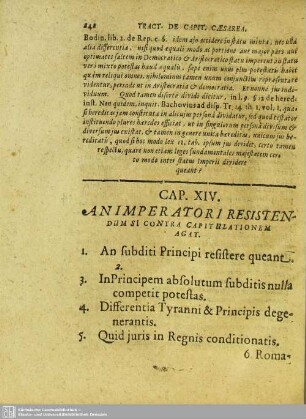Cap. XIV. An Imperatori Resistendum Si Contra Capitulationem Agat