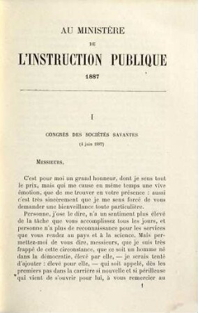 Au ministère de l'instruction publique 1887 : Discours, allocudious, circulaires, 1