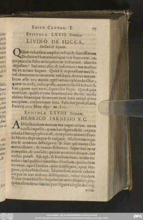 Epistola LXVII. Venetias. Livino De Succa, Doctori & Equiti.