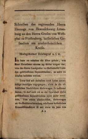 Beurtheilung des Schreibens, welches der regierende Herzog von Braunschweig-Lüneburg den 30. September 1795 an den Herrn Grafen von Westphal zu Fürstenberg ... erlassen hat