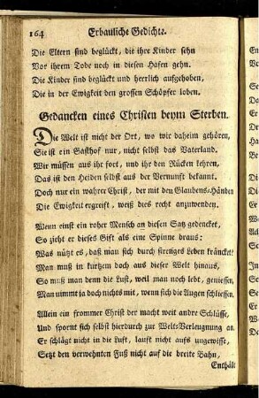 Gedancken eines Christen beym Sterben.