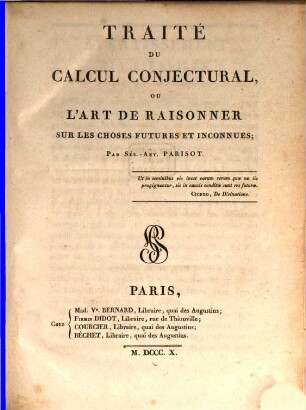 Traité du Calcul conjectural