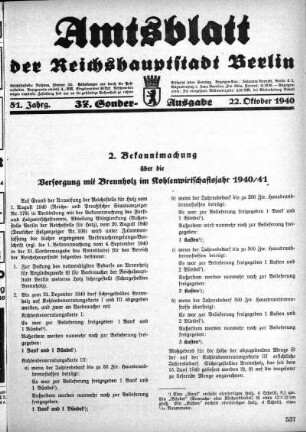 37. Sonder-Ausgabe, 22. Oktober 1940