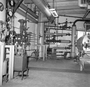 Roßwein. VEB Terra-Schuhfabrik. Einweihung der neuen Heizanlage. Heizkeller (Teilansicht) mit Heizungsanlage