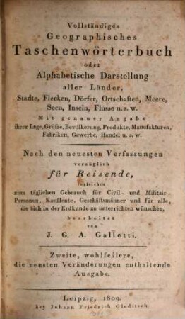 Vollständiges geographisches Taschenwörterbuch
