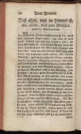 Daß alles, was im Himmel ist, mit allem, was zum Menschen gehöret, übereinstimmt.