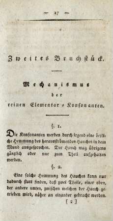 Zweites Bruchstück. Mechanismus der reinen Elementar-Konsonanten.
