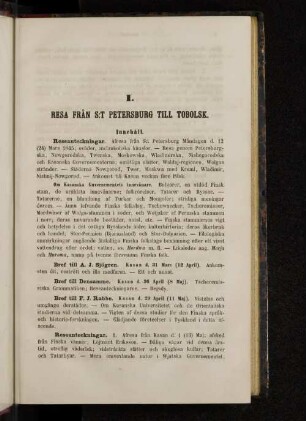 I. Resa Fran S:T Petersburg Till Tobolsk.