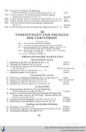 XI. Vorlesungen und Übungen der Fakultäten