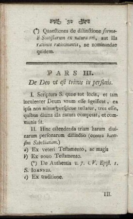 Pars III. De Deo ut est trimus in personis.