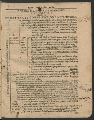 Cursus Metaphysici Methodici Disputatio. I.