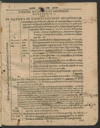 Cursus Metaphysici Methodici Disputatio. I.
