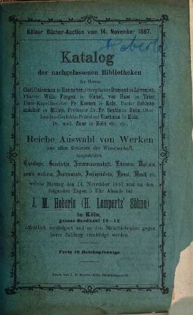 Katalog. [23.] 1887, 14. Nov.