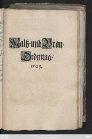 Maltz- und Brau-Ordnung, 1709.