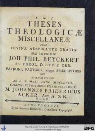 Theses Theologicae Miscellaneae