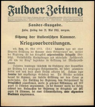 Erste Ausgabe vom Freitag, den 21. Mai 1915.