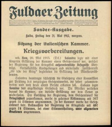 Erste Ausgabe vom Freitag, den 21. Mai 1915.