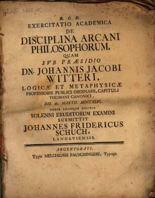 Exercitatio acad. de disciplina arcani philosophorum