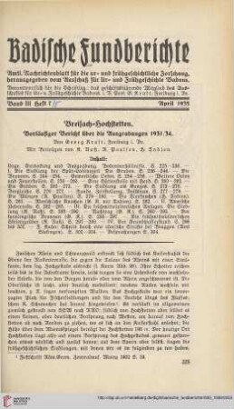 3: Breisach-Hochstetten : vorläufiger Bericht über die Ausgrabungen 1931/34