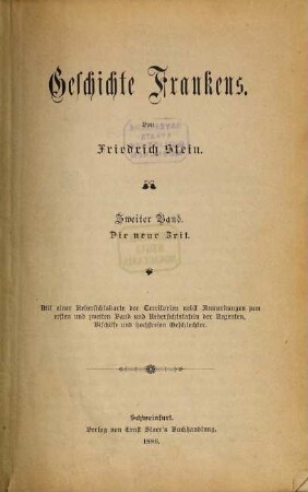 Geschichte Frankens, 2. Die neue Zeit