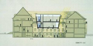 Entwurf zur Erweiterung des Ernst-von-Hülsen-Hauses (2. Preis des Architektenwettbewerbs, Nr. 26) — Schnitt 3-3 (Ost-West-Richtung)