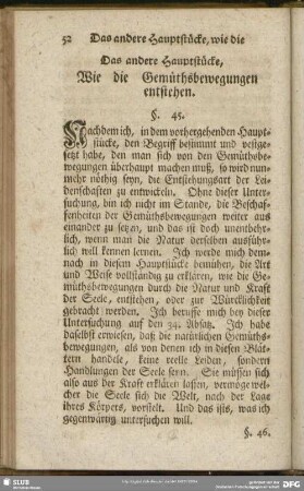 Das andere Hauptstück, Wie die Gemüthsbewegungen entstehen