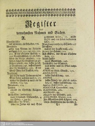 Register der vornehmsten Nahmen und Sachen