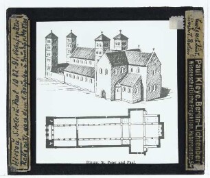 Hirsau, Klosterkirche, St. Peter und Paul : Perspektivzeichnung, Grundriss, Rekonstruktion