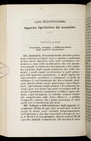 Capo Diciannovesimo. Apparato riproduttore dei mammiferi