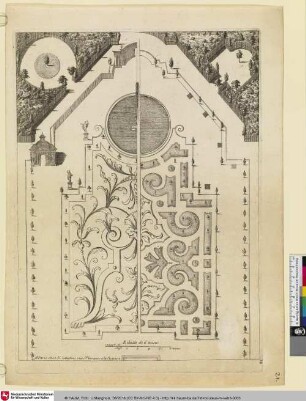 [Plan d'un paterre de deux maniers, l'un tout de broderie et l'autre moitié de découpe et moitié de broderie avec les palisades et cabinets de treillage]