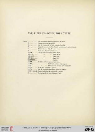 Table des Planches hors Texte