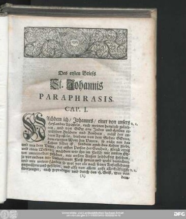Des ersten Briefs St. Johannis Paraphrasis.