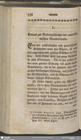 L. Etwas zur Naturgeschichte der amerikanischen Wandertaube
