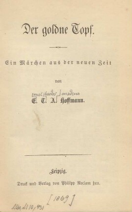 Der goldene Topf : ein Märchen aus der neuen Zeit
