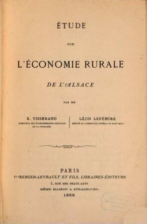 Étude sur l'économie rurale de l'Alsace