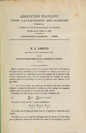(Opuscules géométriques), [19]. Notes sur diverses questions de la géométrie du triangle