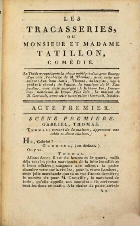 Les tracasseries ou Monsieur ed Madame Tatillon : comédie en quatre actes et en prose
