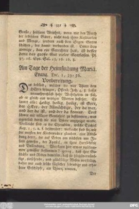 Am Tage der Heimsuchung Mariä. Evang. Luc. 1, 39 - 56.
