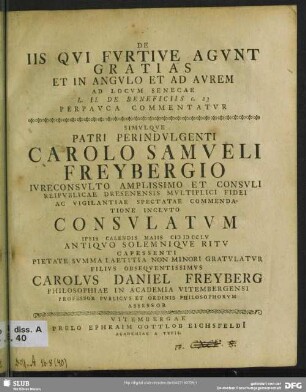 De Iis Qui Furtive Agunt Gratias Et In Angulo Et Ad Aurem Ad Locum Senecae L. II. De Beneficiis c. 23 Perpauca Commentatur