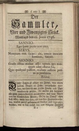Vier und Zwanzigstes Stück. Montags den 18. Junii 1736.