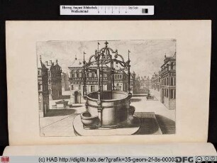 [Ein Ziehbrunnen mit Straßenansicht].