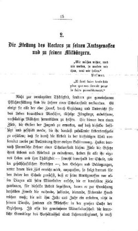 Die Stellung des Rectors zu seinen Amtsgenossen und zu seinen Mitbürgern